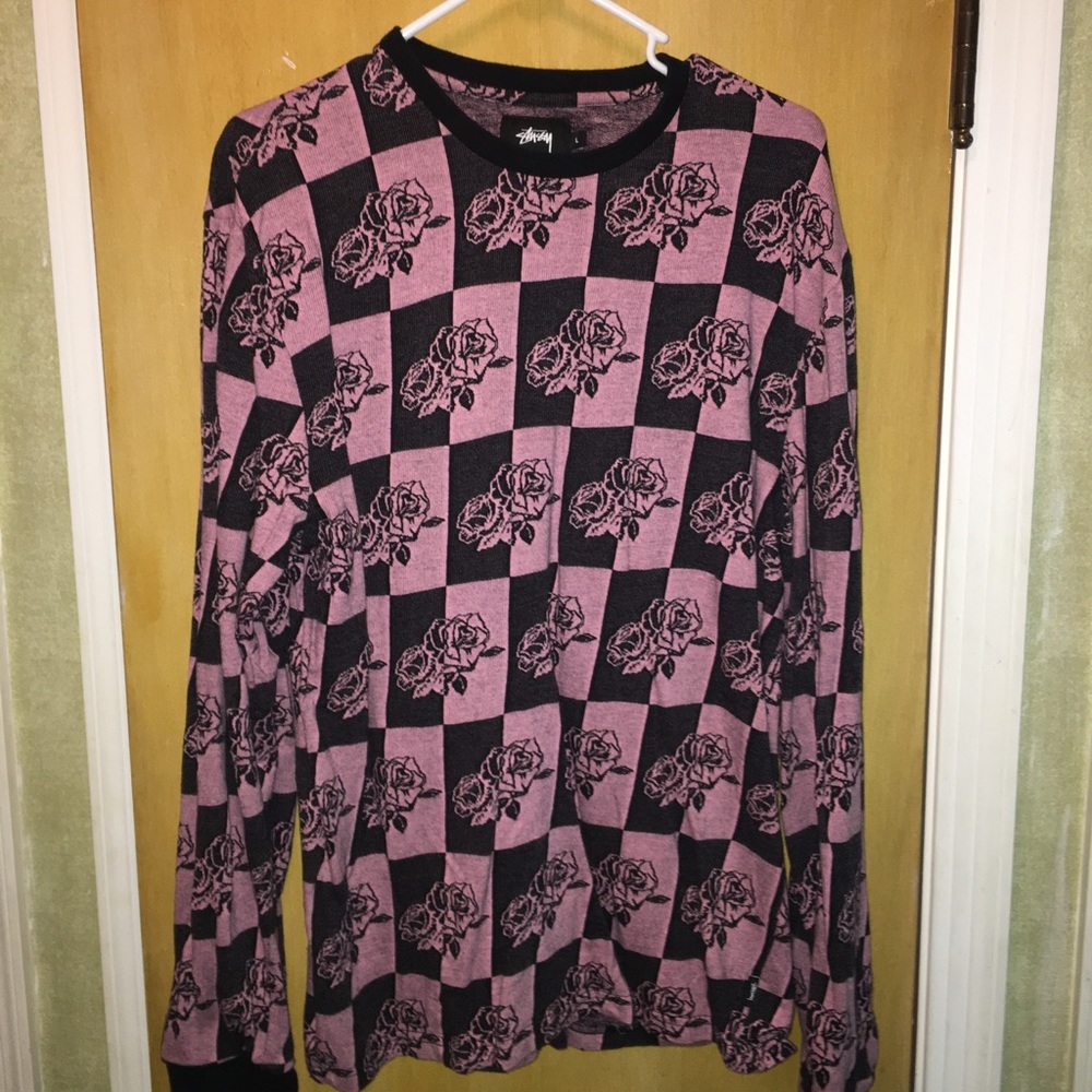 Stussy rose pink & black long sleeve